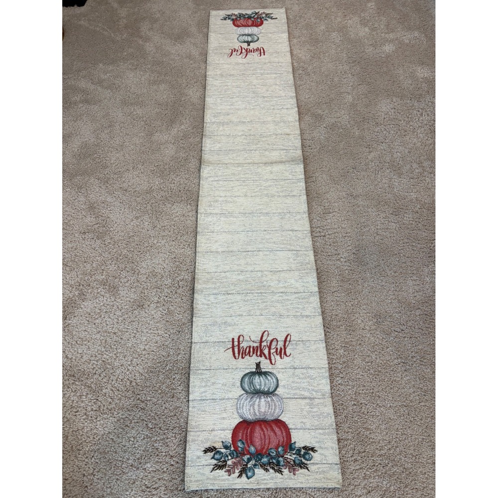 Big Lots Thankful Pumpkin Woven Tapestry Table Runner 13x70 Fall Thanksgiving